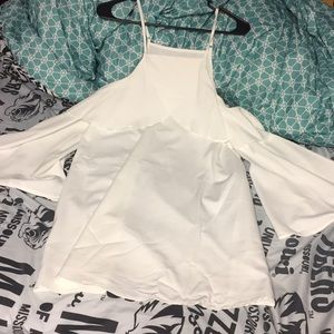 White, off the shoulder, long sleeved dress!